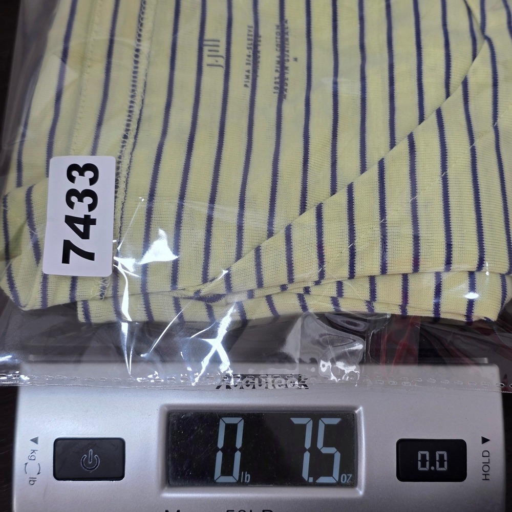 J Jill Striped Shirt Womens M Yellow Navy Pima Cotton Top Coastal Striped Vneck - Picture 9 of 9